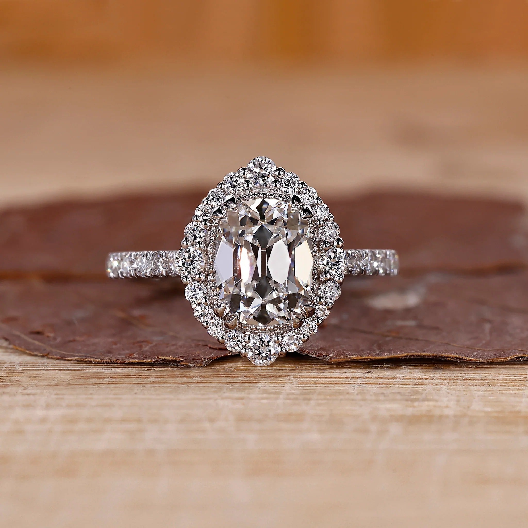 Old Mine Cushion Cut Lab Grown Diamond White Color Engagement Gold Ring Shree Diamond Mfg